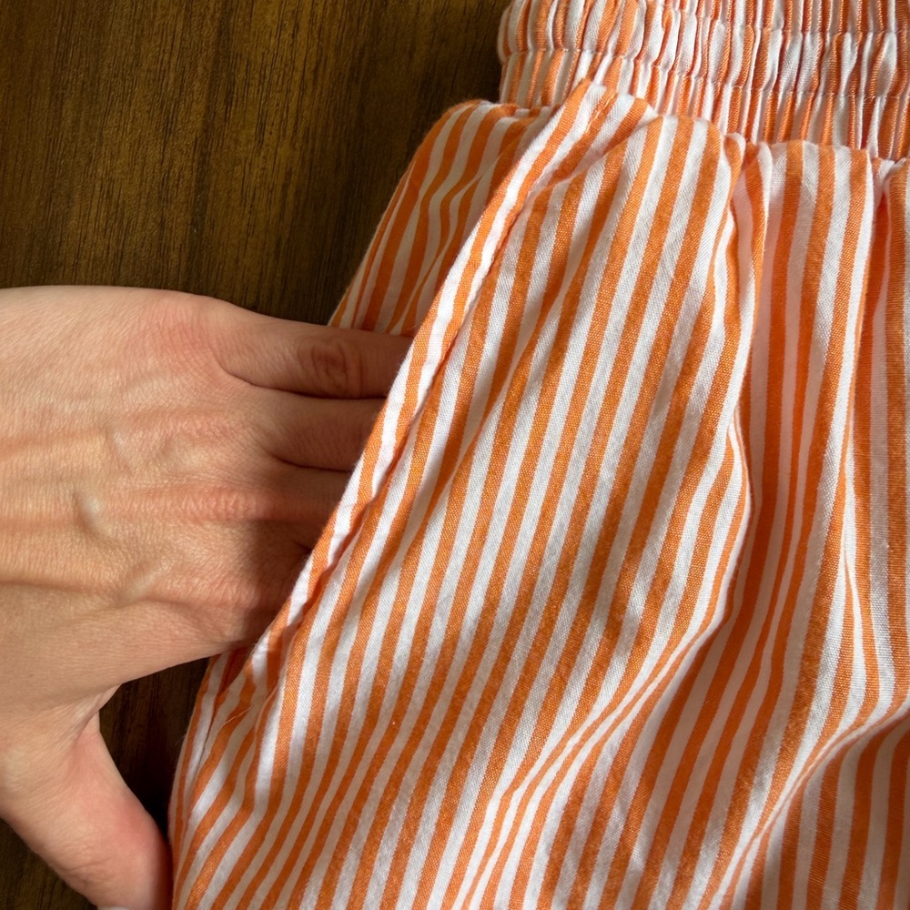Women’s High Waist Striped Drawstring Shorts - Peach/White - Picture 3 of 6